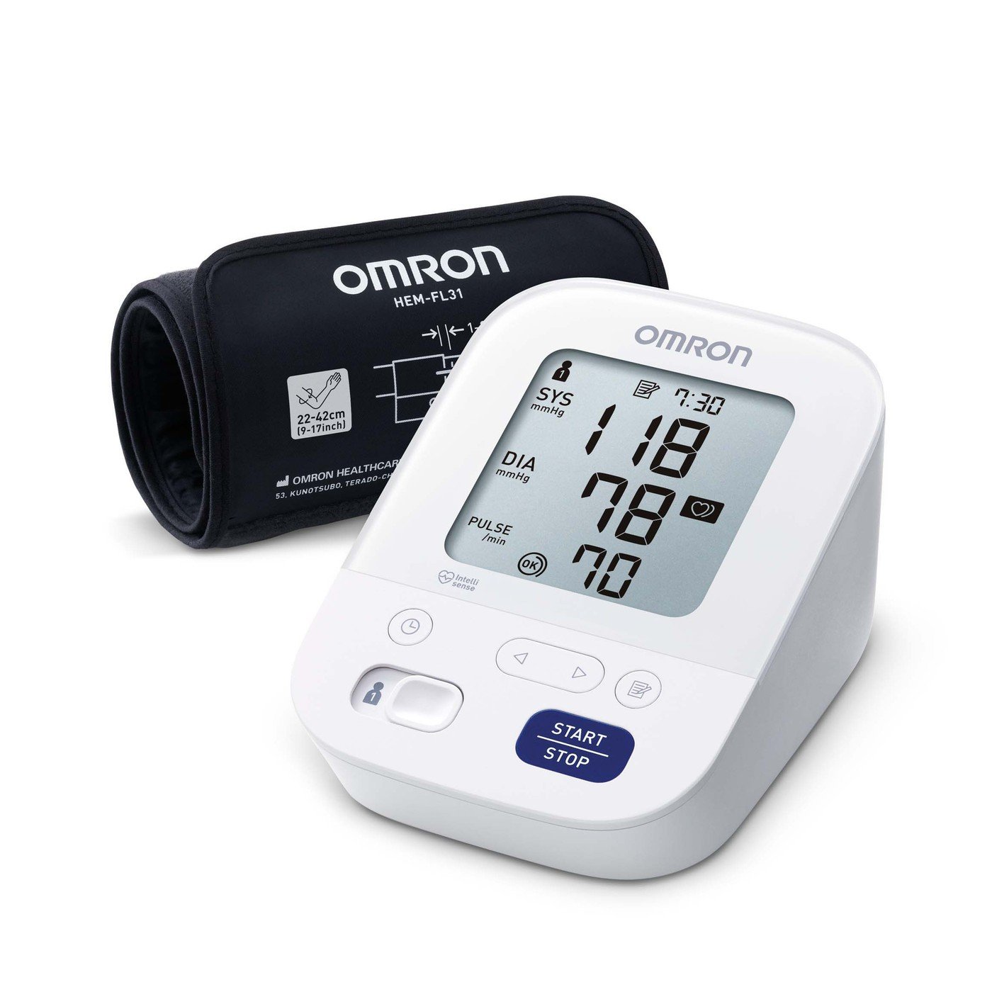 Monitor OMRON M3 Comfort HEM-7155-E i mankiet na białym tle